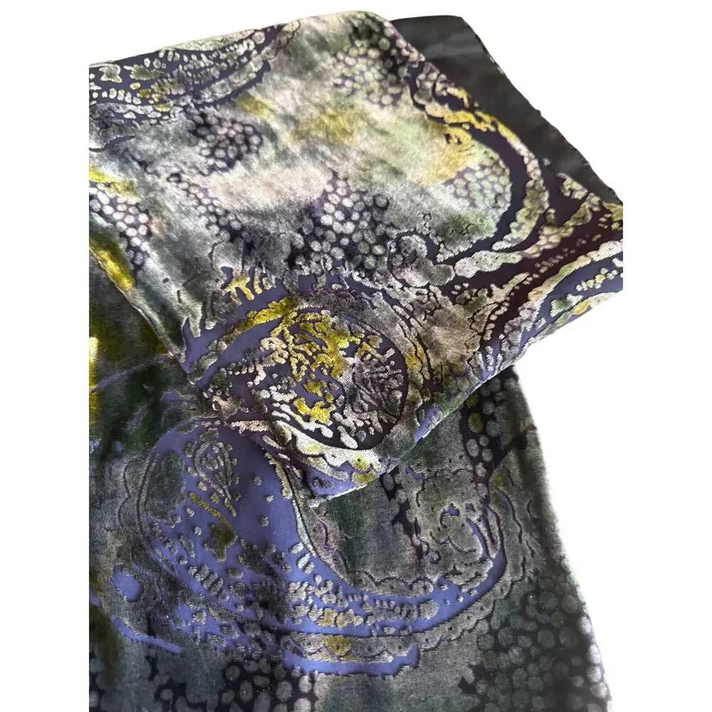 Vintage Susan Daniels Burnt Velvet Silk Scarf Blue Paisley Print